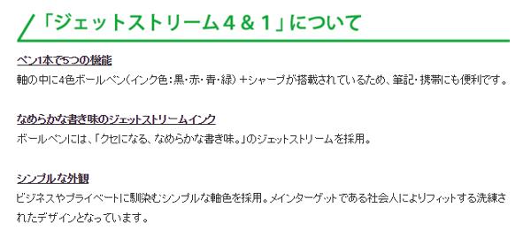 【多機能ボールペン】　三菱ジェットストリーム4＆1　 4色ボールペン+0.5シャープ（ホワイト軸インク黒・赤・青・緑0.7mm芯）